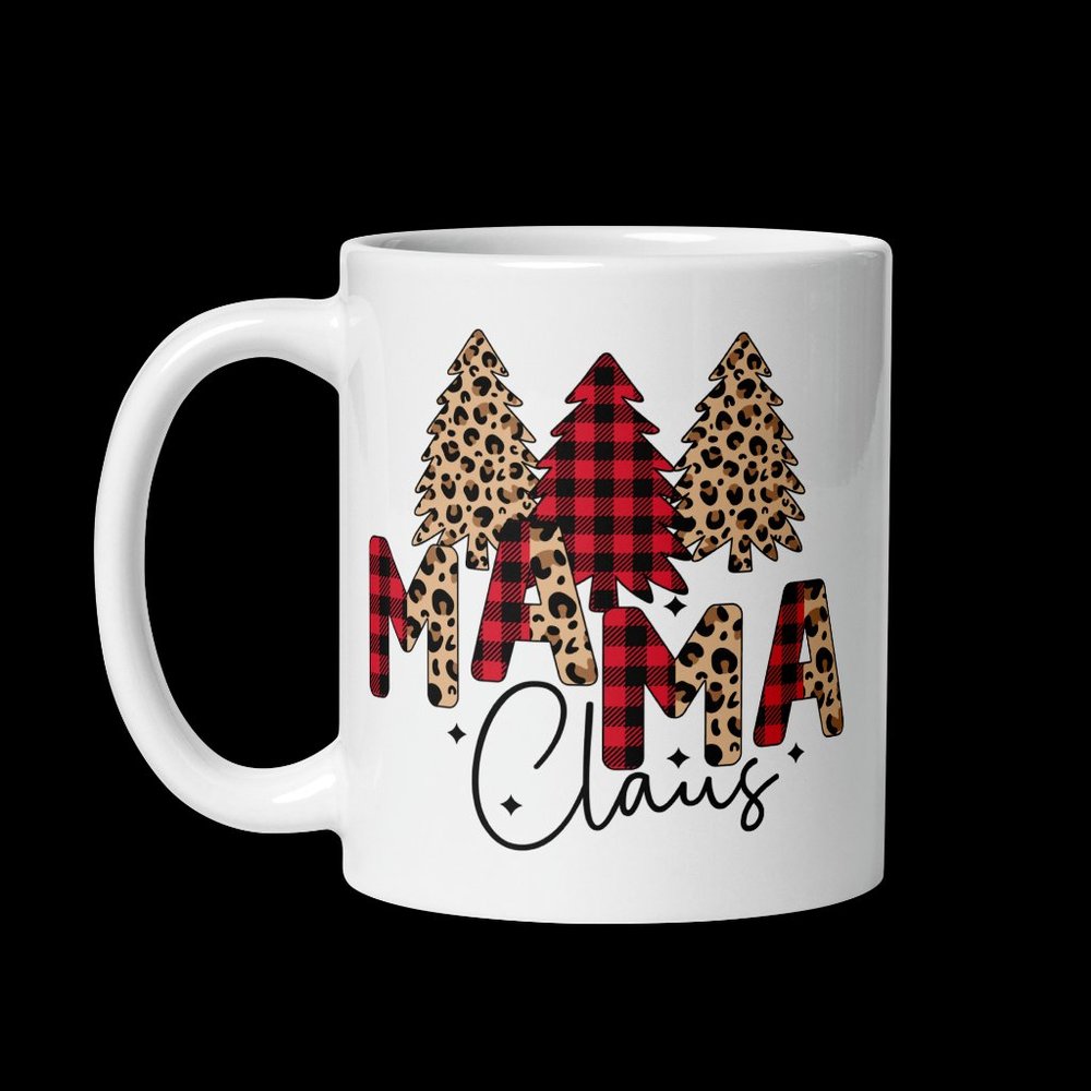 Chic Mama Claus Leopard & Plaid Christmas Mug"  Description: